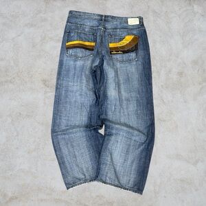 Ecko Unltd Jeans Mens 38x30 Blue Baggy Wide Leg Embroidered Hip Hop Y2K Mallgoth